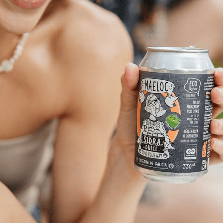 Sidra dulce ecológica de Maeloc, pack 12 latas de 33 cl