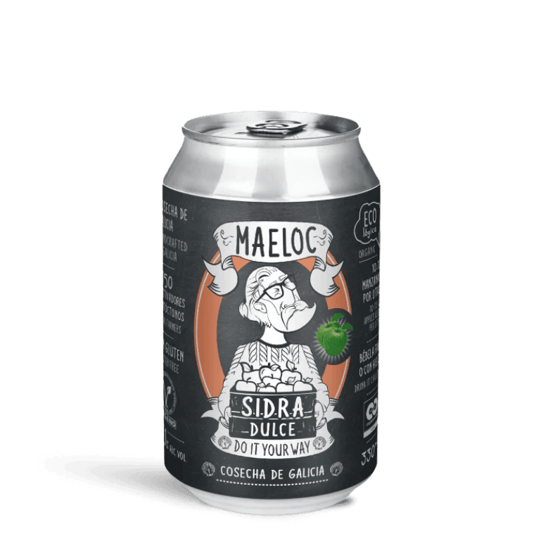 Sidra dulce ecológica de Maeloc, pack 12 latas de 33 cl