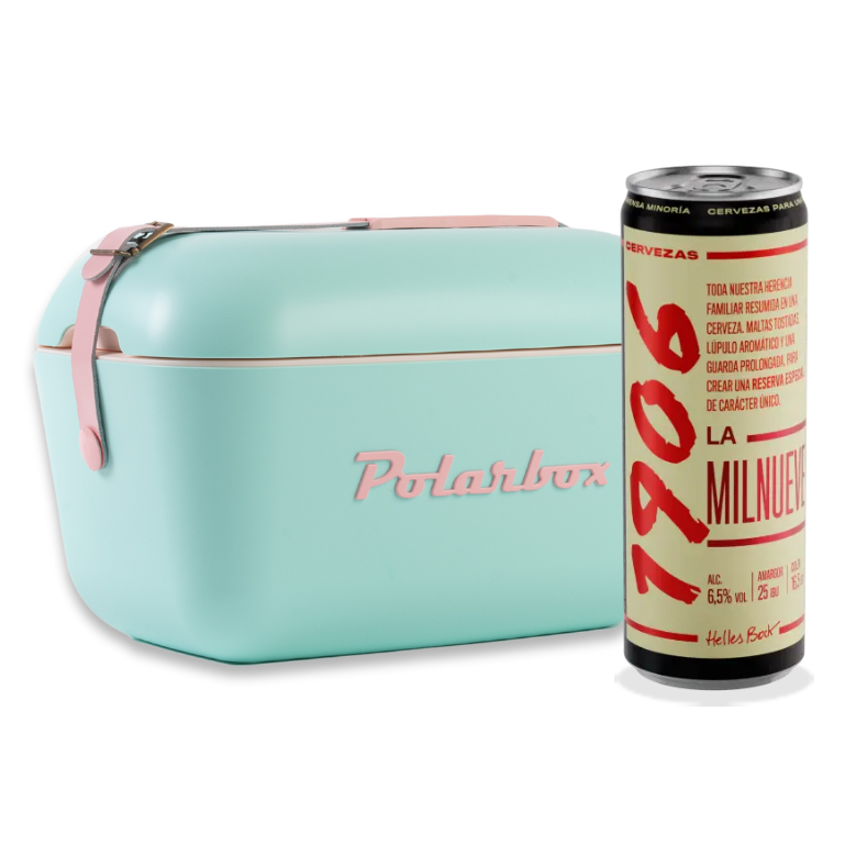 un pack de Nevera Polarbox Verde + 24 Latas 1906 Reserva Especial