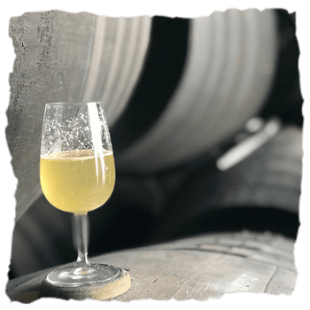 Una copa sobre un barril de Manzanilla Barbiana, un vino generoso 100% Palomino envejecido cinco años bajo velo de flor, que destaca por su carácter salino, perfil aromático y genuina tradición sanluqueña.