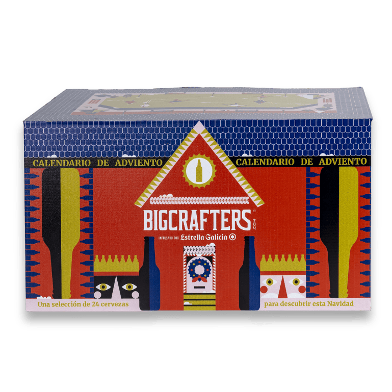 Un calendario de adviento de cervezas Bigcrafters edición limitada de 24 variedades artesanales, una caja llamativa con el diseño de Yarza Twins. 