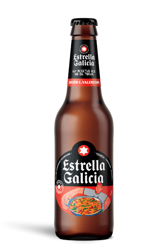 Estrella Galicia edición Valencia con copa Atlántica, 3 botellas de 33 cl