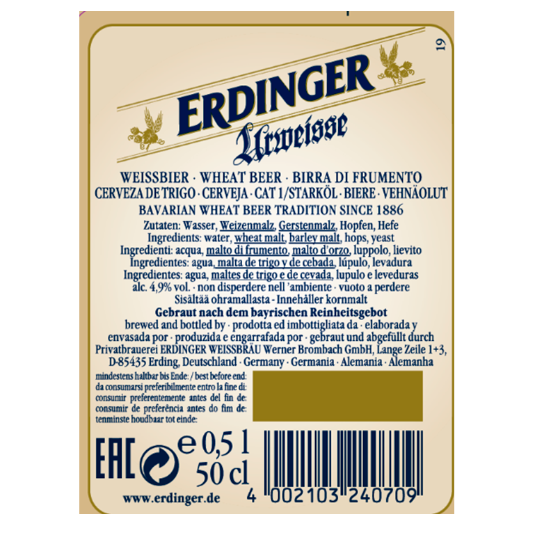 Erdinger Urweisse, 12 botellas de 50 cl