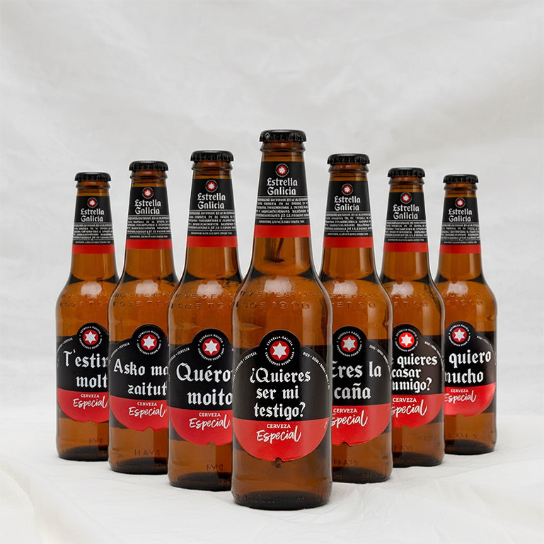 Estuche Estrella Galicia con mensaje y copa atlántica