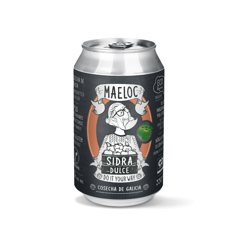 Sidra dulce ecológica de Maeloc, pack 12 latas de 33 cl