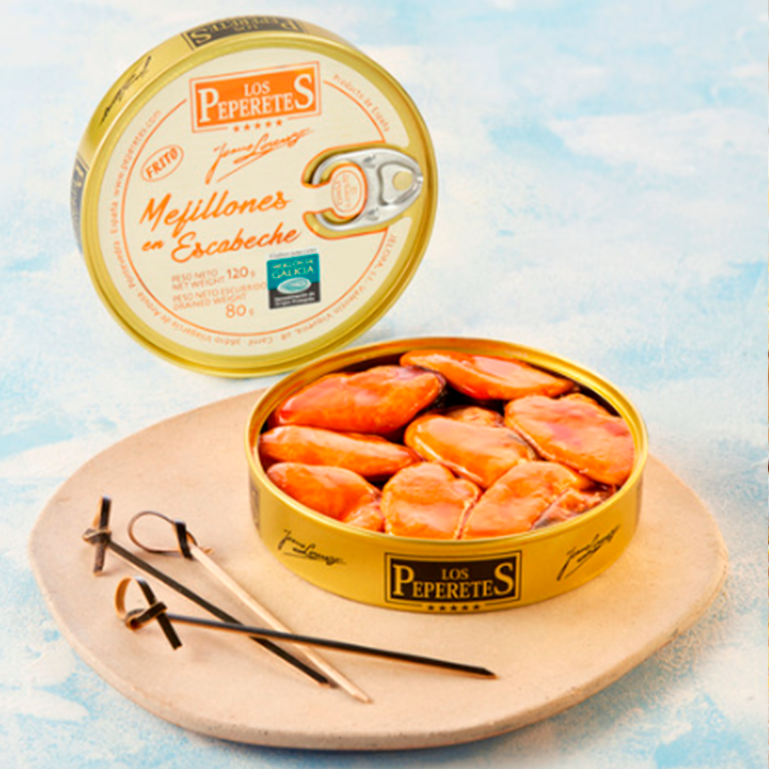 Mejillones en escabeche de Los Peperetes, lata de 10-12 piezas medianas