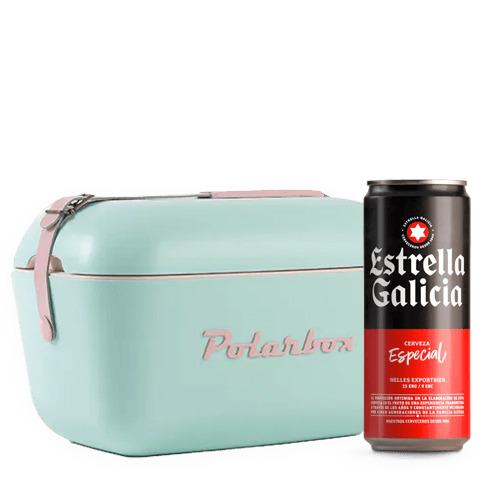 Nevera Polarbox Verde y lata Estrella Galicia Especial