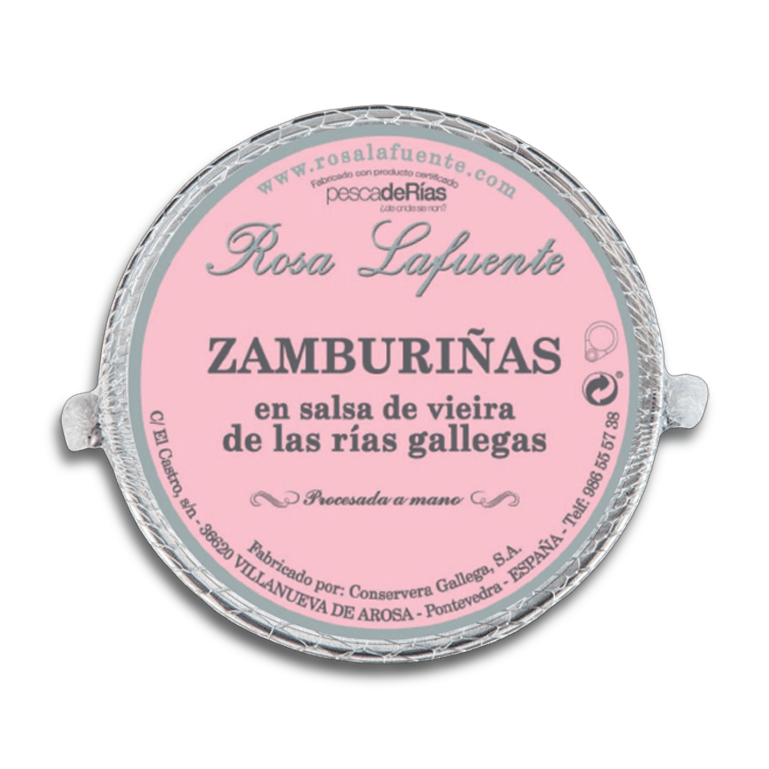 Zamburiñas en salsa de vieira de las Rías gallegas de Rosa Lafuente, lata de 111 g